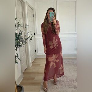 NEW Women's Floral Mesh Maxi Dresses Long Sleeve Size M